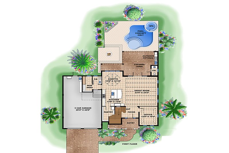 Architectural House Design - Floor Plan - Main Floor for Beach House Plan #27-517 - 3 bed, 4 bath