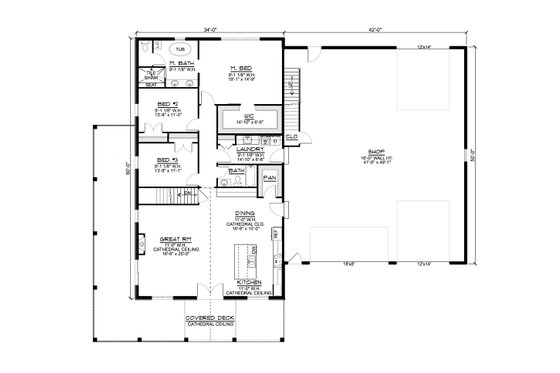 Floor Plan - Main Floor for Barndominium House Plan #1064-216 - 4 bed, 3 bath