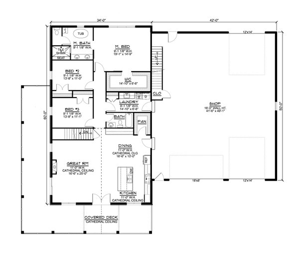 House Design - Barndominium Floor Plan - Main Floor Plan #1064-216