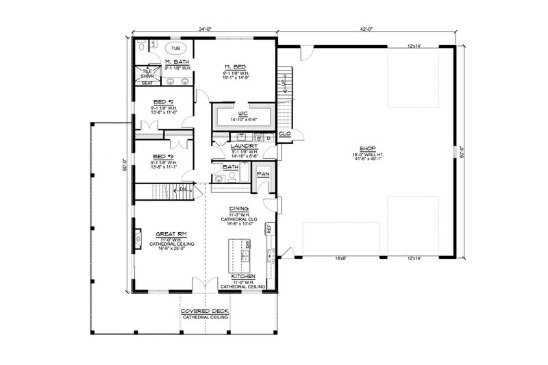 House Plan Design - Floor Plan - Main Floor for Barndominium House Plan #1064-216 - 4 bed, 3 bath