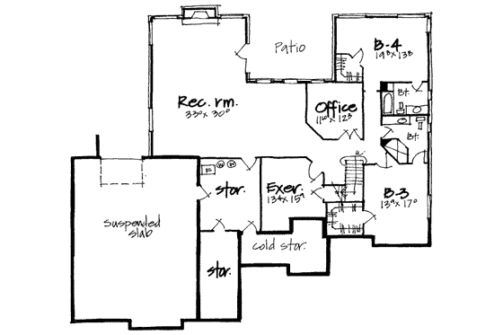 Floor Plan - Lower Floor for European House Plan #308-232 - 4 bed, 4.5 bath