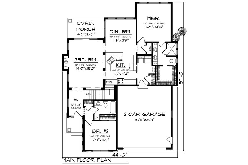 Home Plan - Floor Plan - Main Floor for Craftsman House Plan #70-1262 - 2 bed, 2 bath