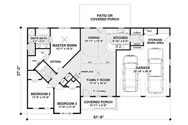 Home Plan - Floor Plan - Main Floor for Craftsman House Plan #56-618 - 3 bed, 2 bath