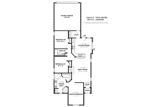 Floor Plan - Main Floor for European House Plan #424-55 - 3 bed, 2 bath