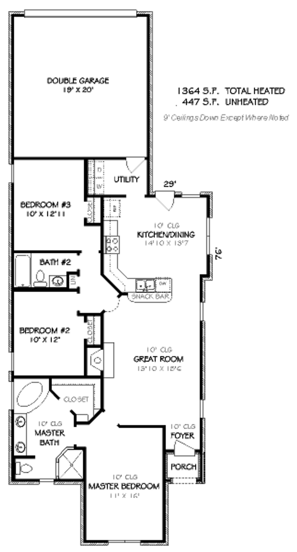 Floor Plan - Main Floor for European House Plan #424-55 - 3 bed, 2 bath