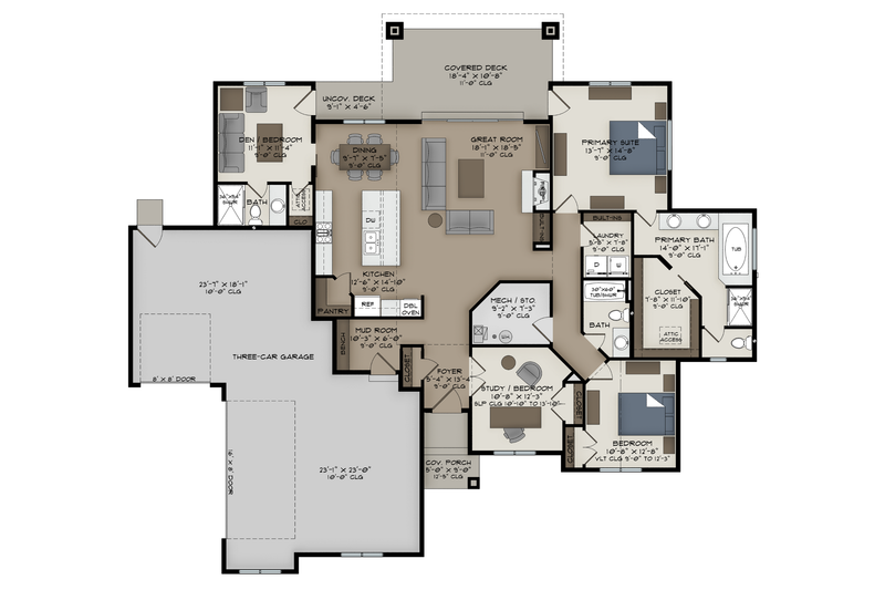 House Design - Floor Plan - Main Floor for Farmhouse House Plan #1108-13 - 4 bed, 3 bath