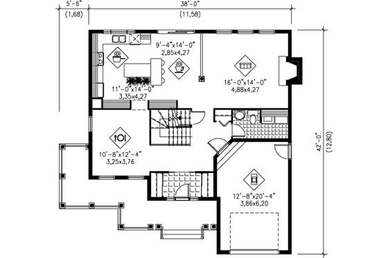 Floor Plan - Main Floor for Farmhouse House Plan #25-212 - 3 bed, 1.5 bath