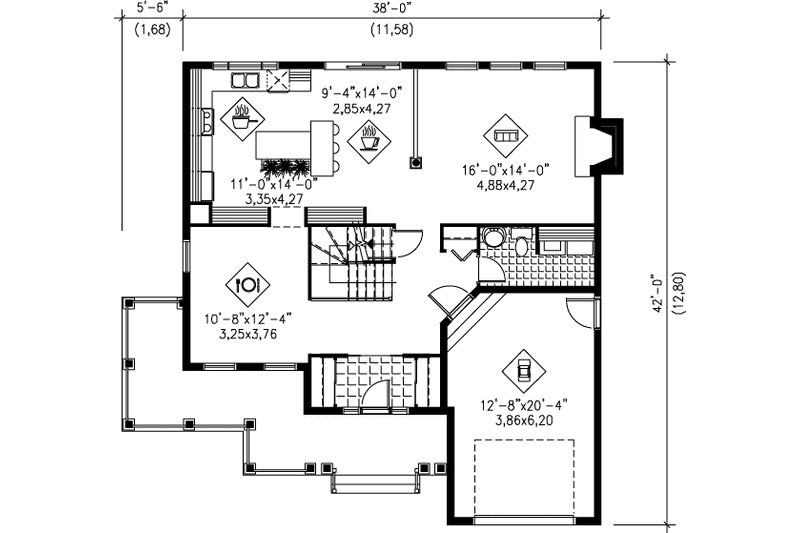 Home Plan - Floor Plan - Main Floor for Farmhouse House Plan #25-212 - 3 bed, 1.5 bath