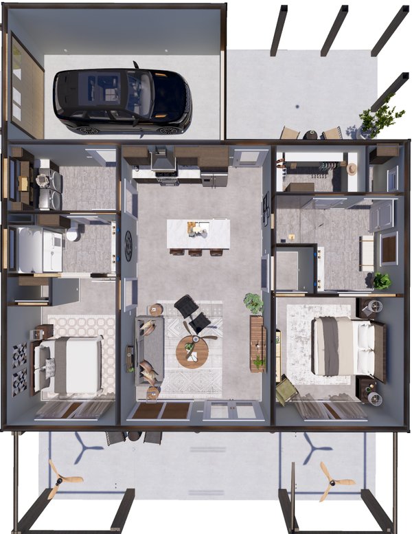 Dream House Plan - Floor Plan - Main Floor 1 for Farmhouse House Plan #44-318 - 2 bed, 3 bath
