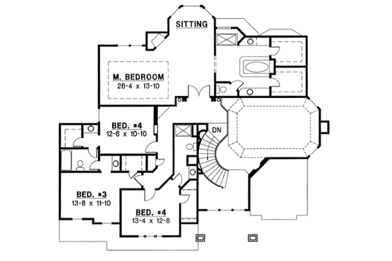 Floor Plan - Upper Floor for European House Plan #67-599 - 4 bed, 3.5 bath