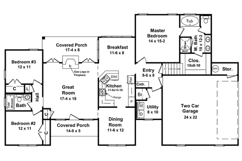 Home Plan - Floor Plan - Main Floor for European House Plan #21-119 - 3 bed, 2 bath