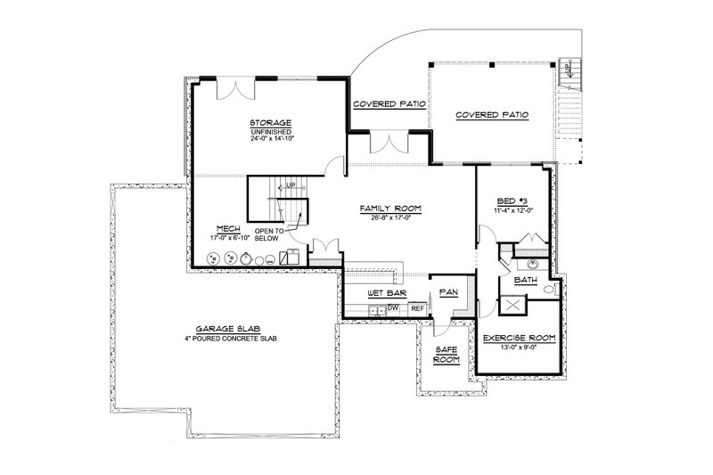 Architectural House Design - Floor Plan - Lower Floor for Ranch House Plan #1064-251 - 2 bed, 2.5 bath