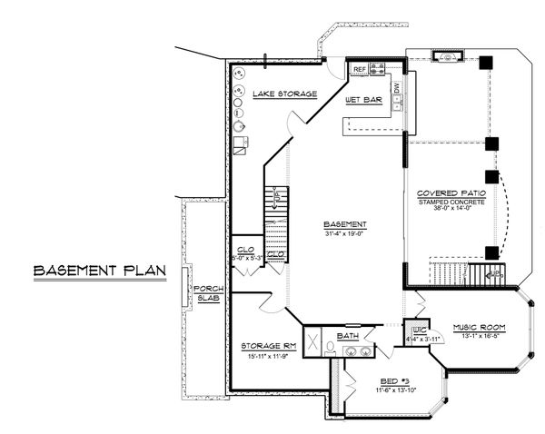 Ranch Floor Plan - Lower Floor Plan #1064-89