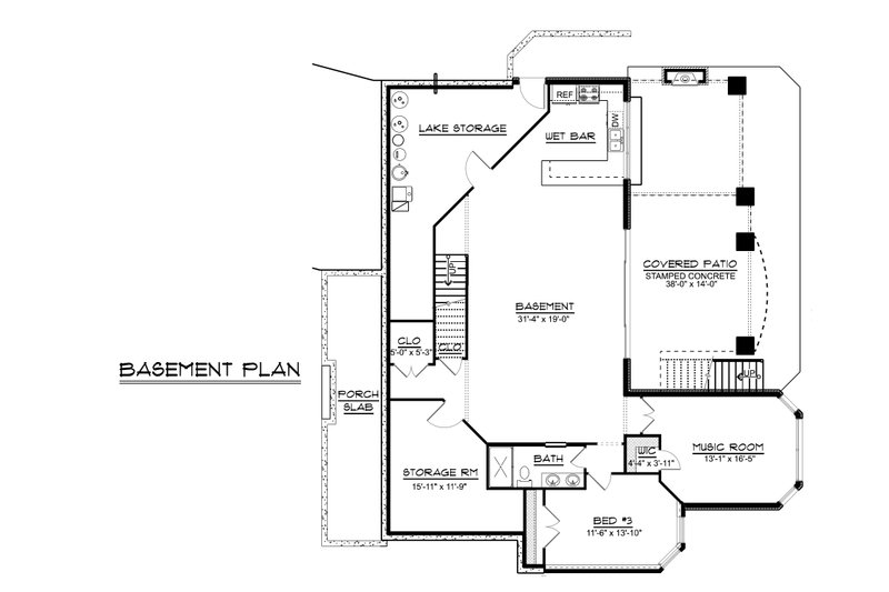 Architectural House Design - Floor Plan - Lower Floor for Ranch House Plan #1064-89 - 2 bed, 3.5 bath