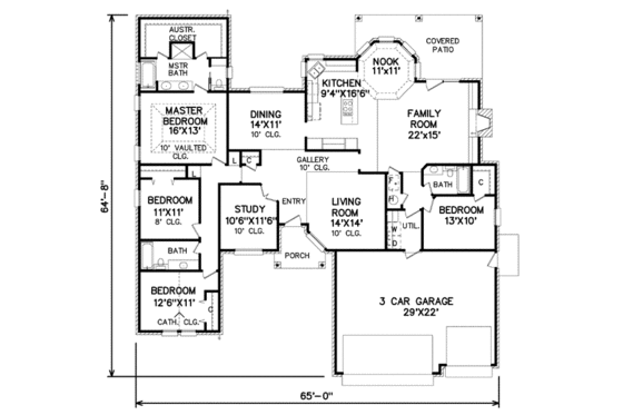 Floor Plan - Main Floor for Traditional House Plan #65-229 - 4 bed, 3 bath