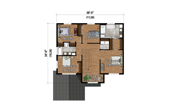 Floor Plan - Upper Floor for Farmhouse House Plan #25-4998 - 4 bed, 2 bath