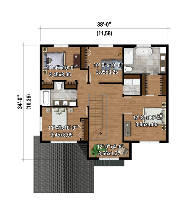Floor Plan - Upper Floor for Farmhouse House Plan #25-4998 - 4 bed, 2 bath
