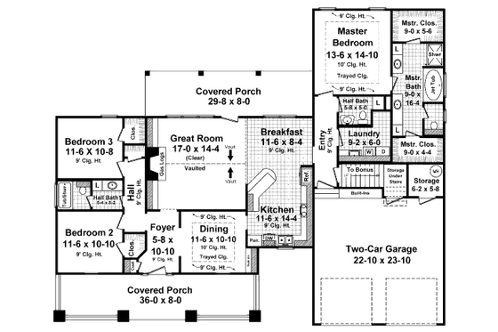 Floor Plan - Main Floor for Craftsman House Plan #21-346 - 3 bed, 2.5 bath