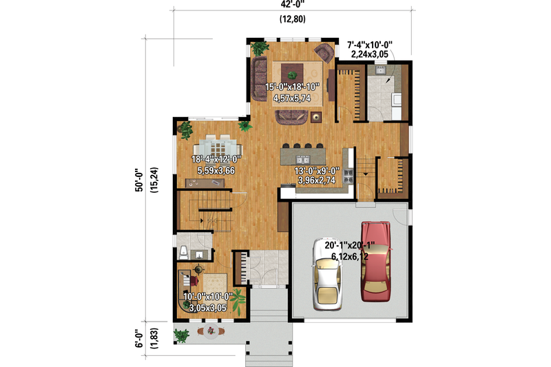 House Blueprint - Floor Plan - Main Floor for Farmhouse House Plan #25-4953 - 4 bed, 2 bath