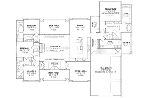 Floor Plan - Main Floor for Modern House Plan #1096-42 - 4 bed, 3 bath