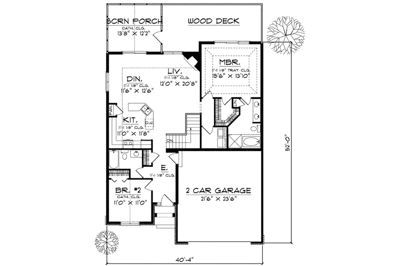 Home Plan - Floor Plan - Main Floor for Traditional House Plan #70-580 - 2 bed, 2 bath