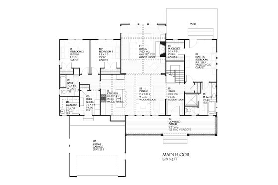 Country style house plan, ranch design, main level floor plan