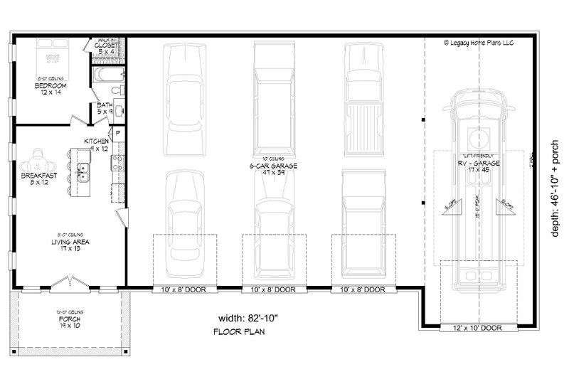 House Blueprint - Floor Plan - Main Floor for Southern House Plan #932-849 - 1 bed, 1 bath