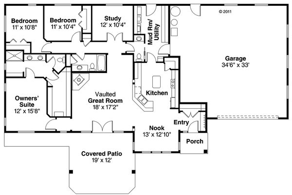 Architectural House Design - Ranch Floor Plan - Main Floor Plan #124-953