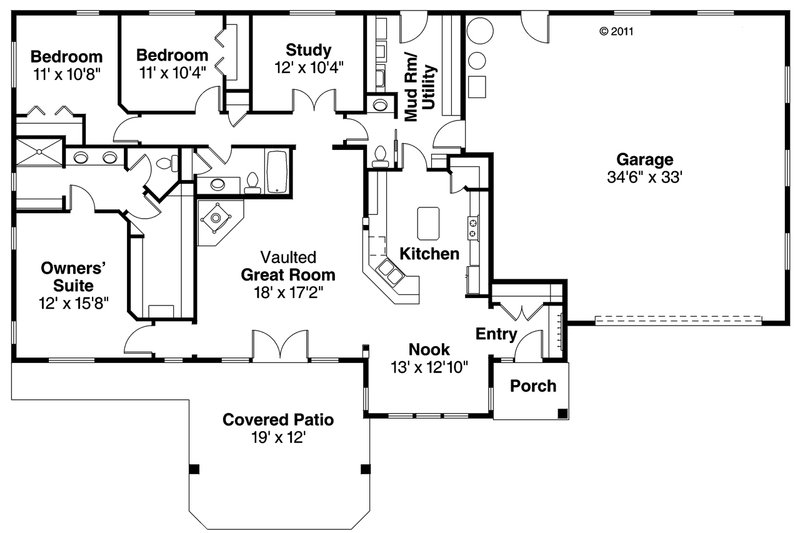 Dream House Plan - Floor Plan - Main Floor for Ranch House Plan #124-953 - 3 bed, 2.5 bath