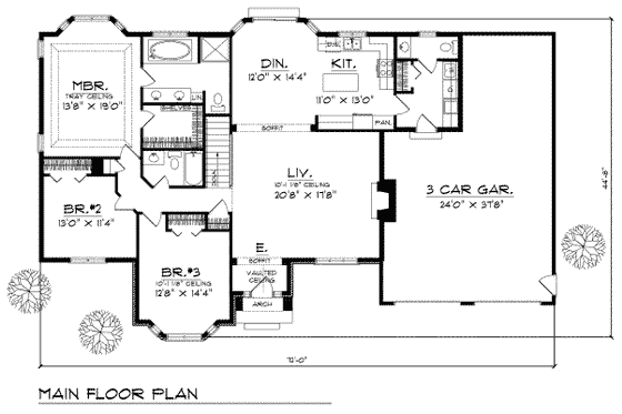 Floor Plan - Main Floor for Traditional House Plan #70-236 - 3 bed, 2.5 bath
