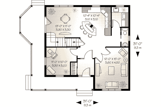 Floor Plan - Main Floor for Cottage House Plan #23-521 - 3 bed, 1.5 bath