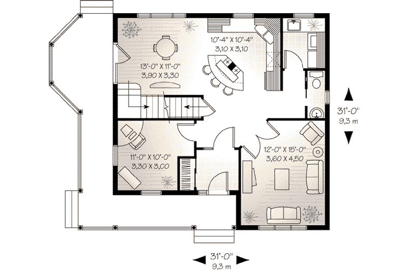 Home Plan - Floor Plan - Main Floor for Cottage House Plan #23-521 - 3 bed, 1.5 bath
