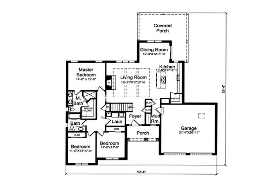 Floor Plan - Main Floor for Craftsman House Plan #46-897 - 3 bed, 2 bath