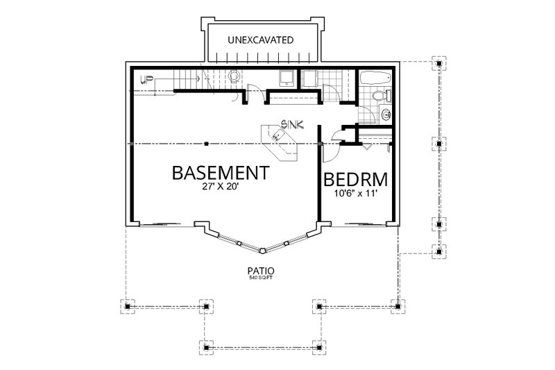 House Blueprint - Floor Plan - Lower Floor for Craftsman House Plan #112-306 - 2 bed, 2 bath