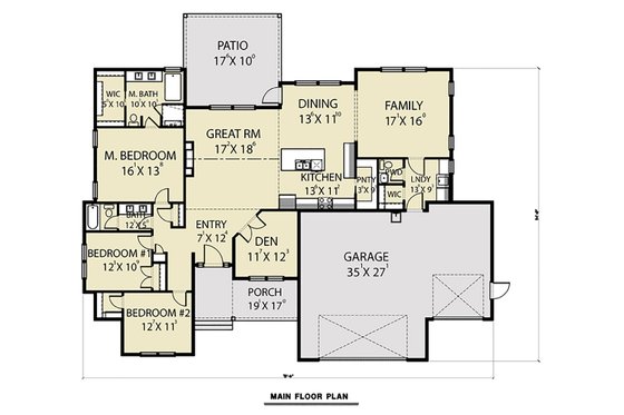 Floor Plan - Main Floor for Craftsman House Plan #1070-54 - 3 bed, 2.5 bath