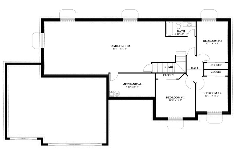 House Blueprint - Floor Plan - Lower Floor for Ranch House Plan #1060-439 - 3 bed, 2.5 bath