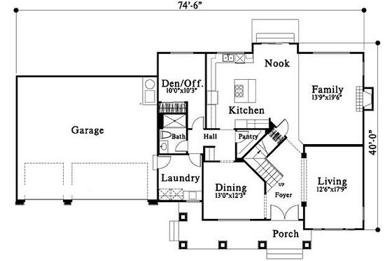 Floor Plan - Main Floor for Craftsman House Plan #78-218 - 3 bed, 3 bath