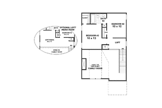 Floor Plan - Upper Floor for Southern House Plan #81-134 - 3 bed, 2.5 bath