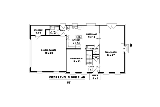 Floor Plan - Main Floor for Colonial House Plan #81-13849 - 3 bed, 2.5 bath