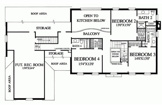 Floor Plan - Upper Floor for Colonial House Plan #137-155 - 4 bed, 4 bath