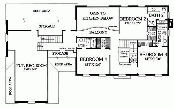 Architectural House Design - Colonial Floor Plan - Upper Floor Plan #137-155