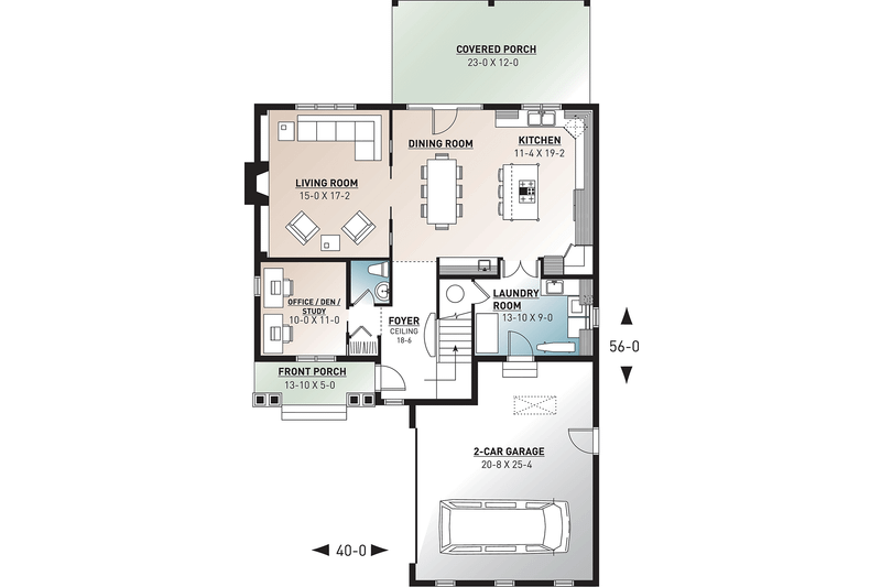 Architectural House Design - Floor Plan - Main Floor for Traditional House Plan #23-2557 - 3 bed, 2.5 bath
