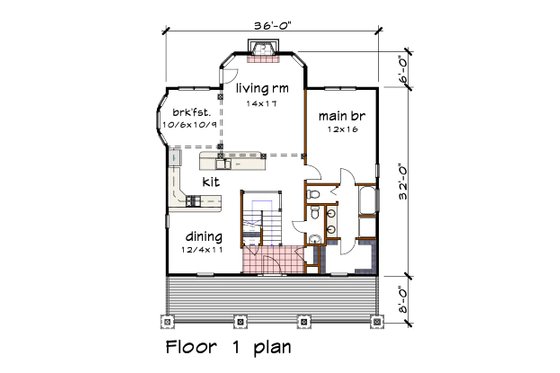 Floor Plan - Main Floor for Craftsman House Plan #79-234 - 3 bed, 2.5 bath