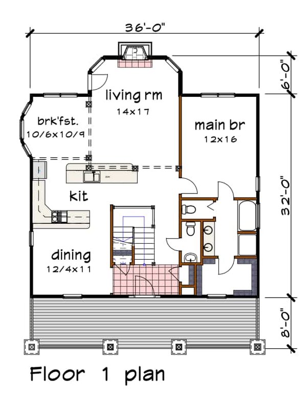 House Design - Floor Plan - Main Floor for Craftsman House Plan #79-234 - 3 bed, 2.5 bath
