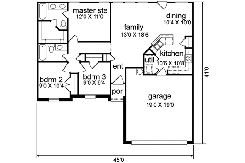 Traditional Style House Plan - 3 Beds 2 Baths 1103 Sq/Ft Plan #84-158 ...