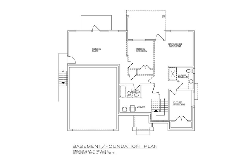 Architectural House Design - Floor Plan - Lower Floor for Farmhouse House Plan #1100-165 - 2 bed, 2 bath