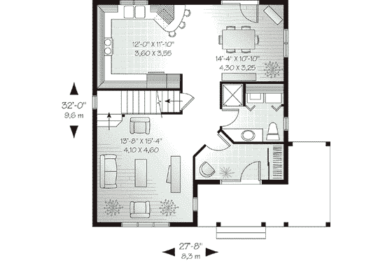 Floor Plan - Main Floor for Cottage House Plan #23-489 - 3 bed, 2 bath