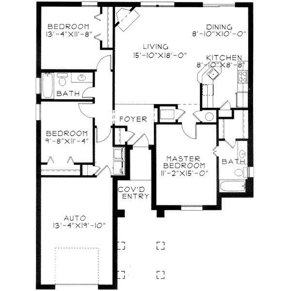 European Style House Plan - 3 Beds 2 Baths 1367 Sq/Ft Plan #141-177 ...