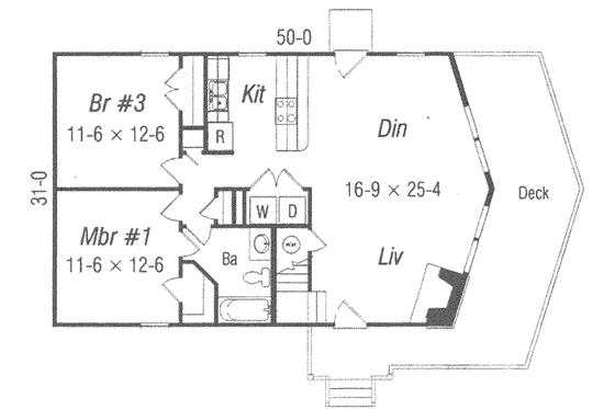 Floor Plan - Main Floor for Bungalow House Plan #329-139 - 3 bed, 2 bath
