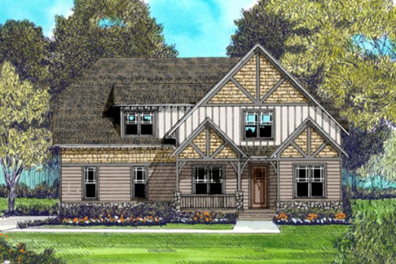 Exterior - Front Elevation for Tudor House Plan #413-851 - 4 bed, 3 bath